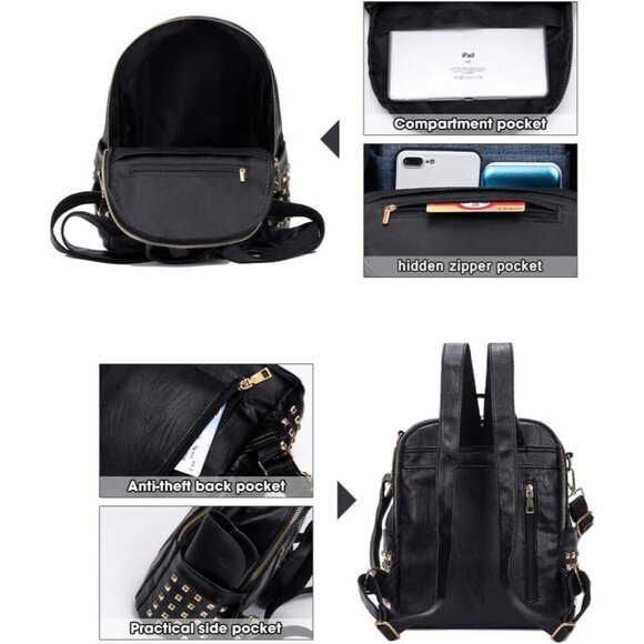 PU Leather Mini B Big Black Backpack Women Cute Fashion Shoulder Bag Small Purse main image 5